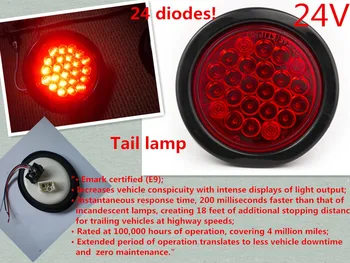 

1pair 24v 4" red round Trailer lights Truck lamp Lorry Bus Stop Lights Brake lamp Tail lamp Turn external Light Kits + grommet