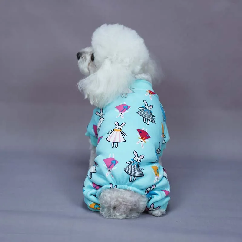 Одежда с милым щенком для маленьких собак, Толстовки для собак и кошек, пижамы для домашних животных с принтом кролика, флисовая одежда для собак на осень и зиму