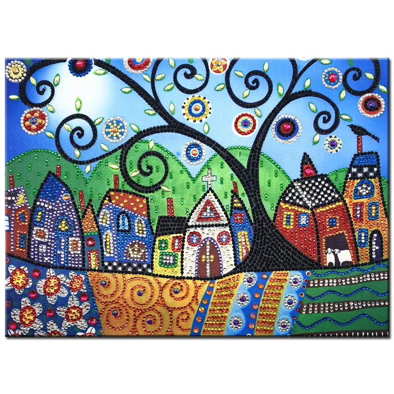 RUBOS DIY Diamond Embroidery House Abstract Art Religion Diamond Painting Mosaic Scenery 5D Big Bead Pearl 3D Crystal Glass Sale (29)