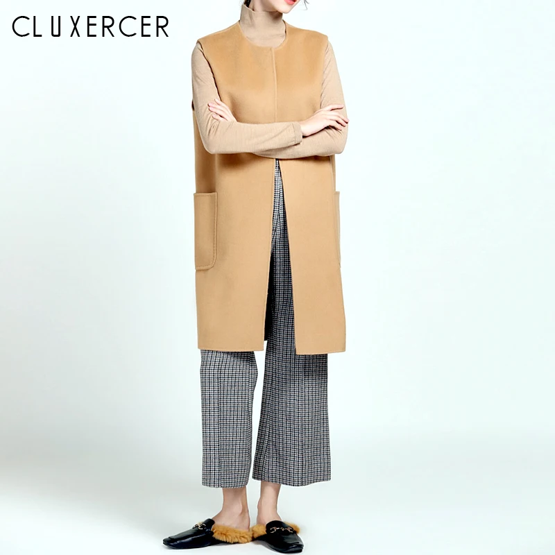 

Women Autumn Wool Blend Vest Waistcoat Lady Office Long Waistcoat Women Coat Casual Sleeveless Vest Jacket Plus Size XS-5XL