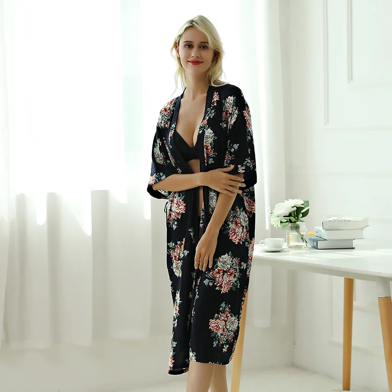 

Sexy Long Sleepwear Print Cotton Robe Women's Pajamas Sexy Bathrobe Dressing Gowns Women Bride Bridesmaid Wedding Robes
