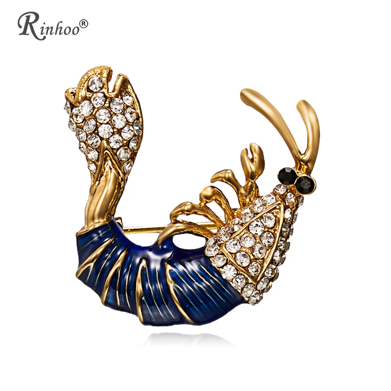 

RINHOO Lovely Crayfish Brooches For Women Rhinestone Shrimp Corsages Men Kids Sweater Suit Brooch Pins Accessories Jewelry