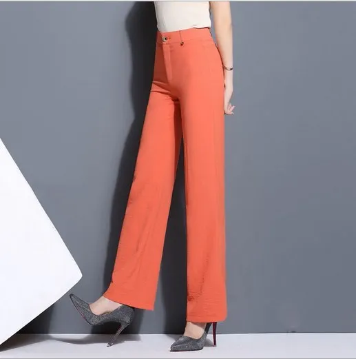 

Plus Size Women High Waist Pants Spring Summer Autumn Straight Cut Pants Female Slim Fit Trouser Black White Beige Orange