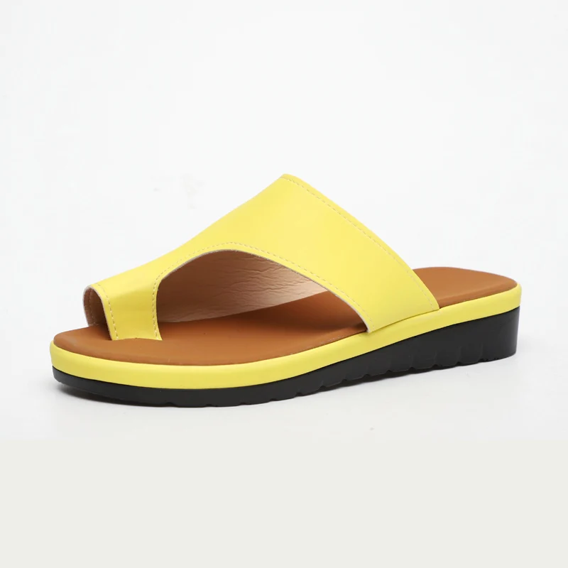 MCCKLE/Женская удобная обувь на плоской подошве; женские повседневные сандалии с коррекцией стопы и большим носком; ортопедические вьетнамки - Цвет: yellow