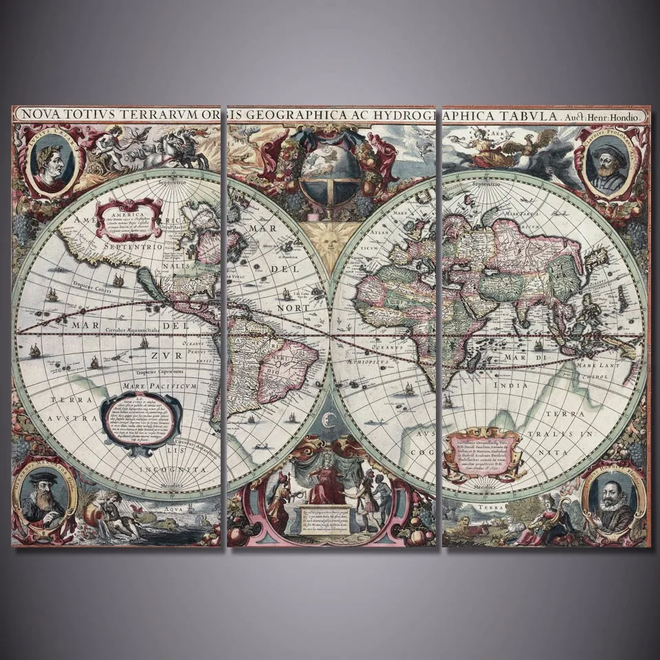 

3 Pcs/Set Framed HD Printed Ancient World Map Picture Wall Art Canvas Print Decor Poster Canvas Modern Oil Painting
