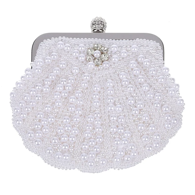 

Elegant Pearl Bridal Clutch Bag Party Handbag Shell Bag White