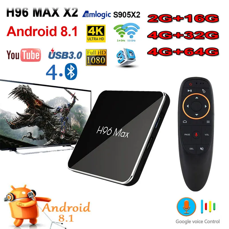 

H96 max x2 Android 8.1 box Amlogic S905X2 4GB 64GB smart TV Box support iptv 2.4/5.8G wifi USB3.0 4K BT4.0 google play H96MAX