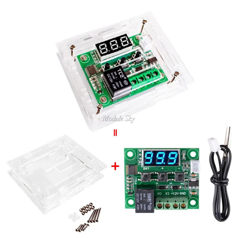

W1209 LED Digital Thermostat Temperature Control Thermometer Thermo Controller Switch Module DC 12V Waterproof NTC Sensor + Case
