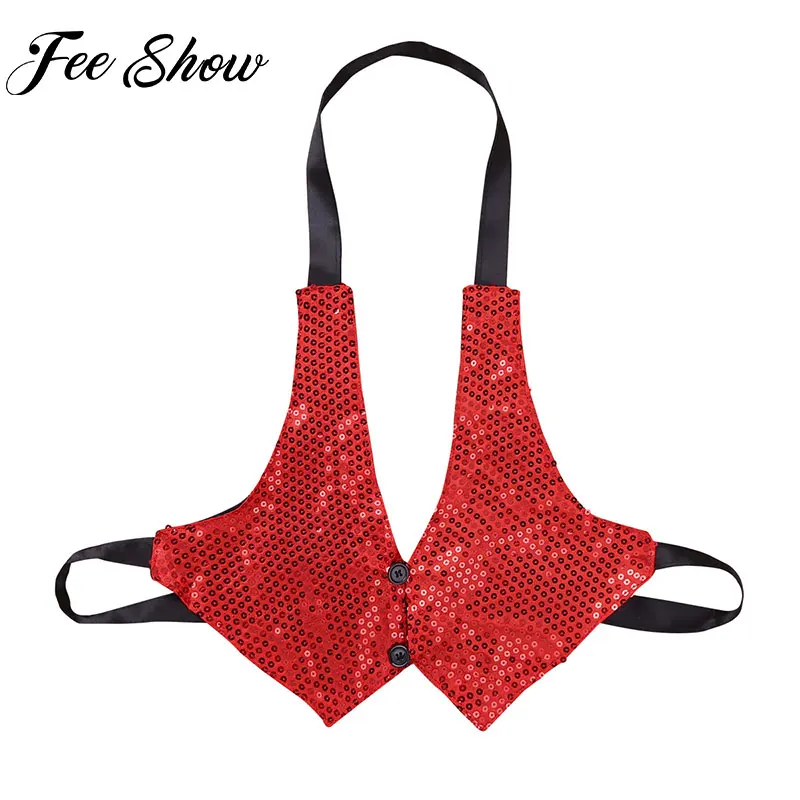 

Kids Sequins Dance Tops Halter Neck Shiny Backless Vest Tops Waistcoat for Hip-hop Jazz Dance Stage Performance Child Clothes