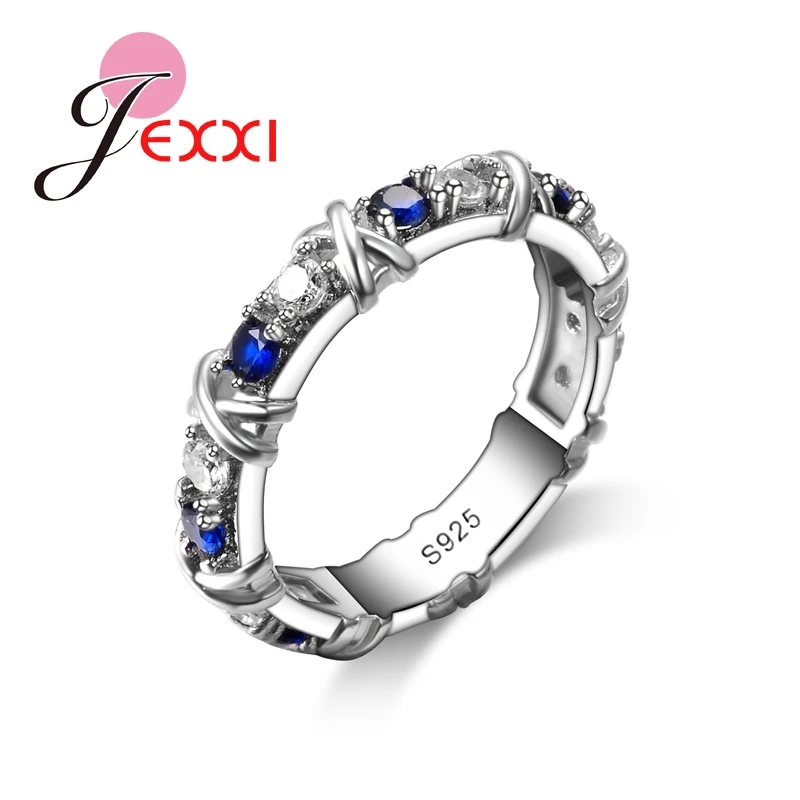 

JEXXI Fashion Design Bridal Bijoux Jewerly Blue CZ Crystal 925 Sterling Silver Women Wedding Engagement Rings