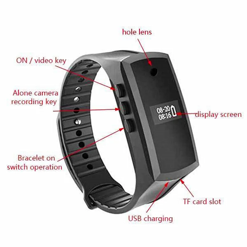 HD 1080P Mini Camera Smart Band Camcorder Pedometer Smart Wristband Secret Camcorder Voice Video Recording Bracelet Watch cam