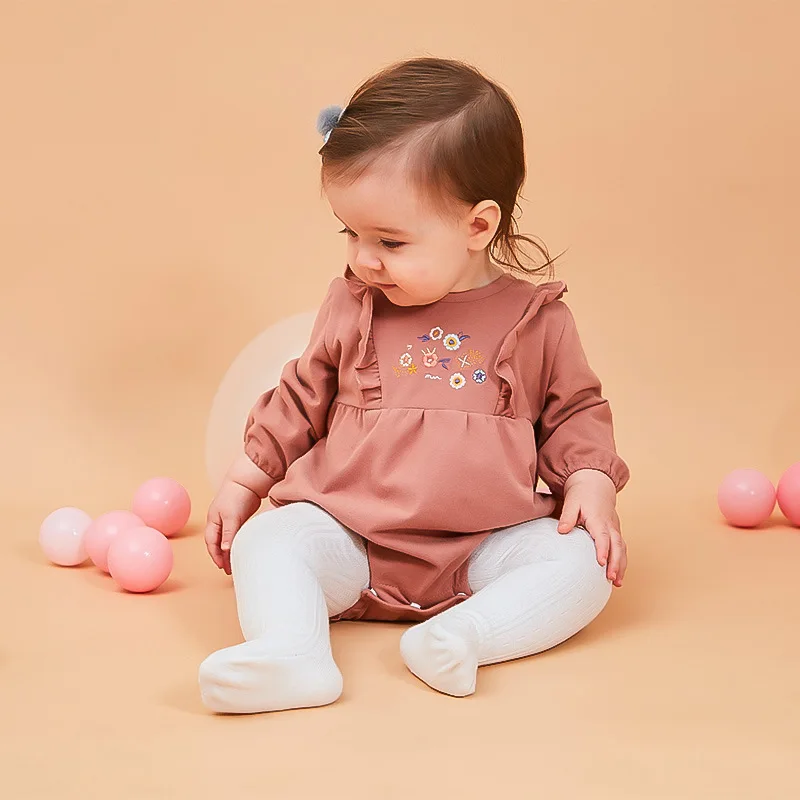 

AMISSA Baby Girl Romper Newborn Princess Fashion Grey Brown Pink Cotton Flower Jumpsuit Infant Outerwear Clothing