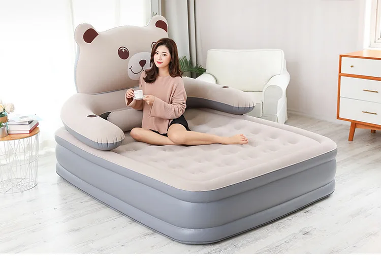 Надувная надувная кровать для 2 человек, мультяшный матрас для спины, домашний надувной матрас для спальни, пляжный коврик, надувная кровать для ленивого дивана