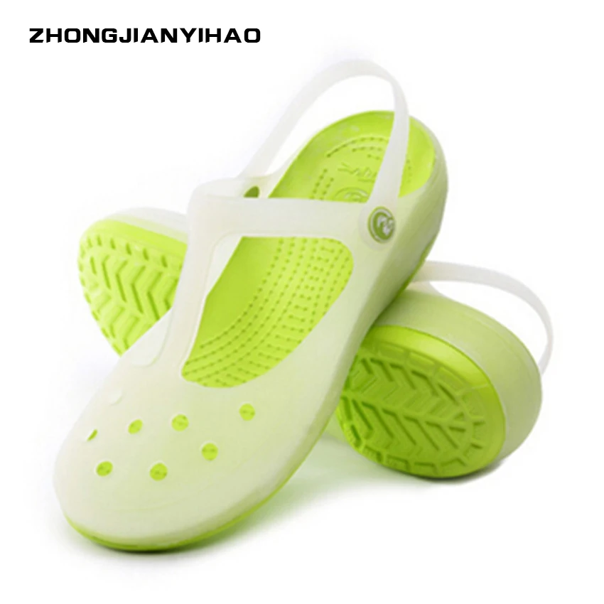 

color hole shoes female soft bottom slope with plastic sandals jelly beach shoes nurse slippers thick bottom sandals