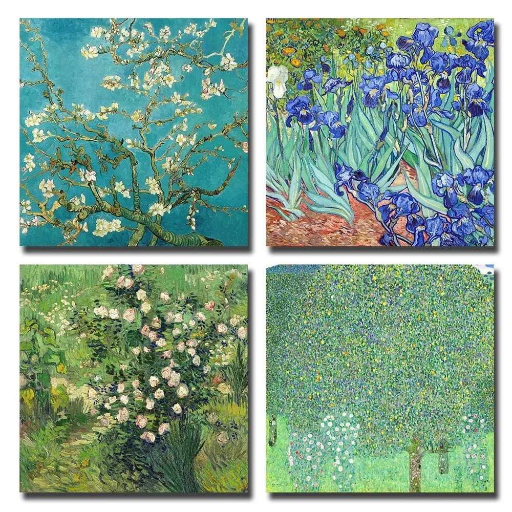 4 stkssets enorme moderne home decor giclee prints kunstwerk amandel blossom en irissen by vincent van gogh olie schilderijen