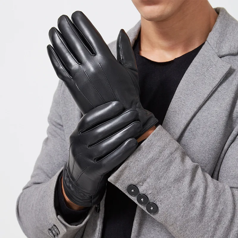 Winter goat skin touch screen leather gloves handmade manufacturers wholesale warm driving touch