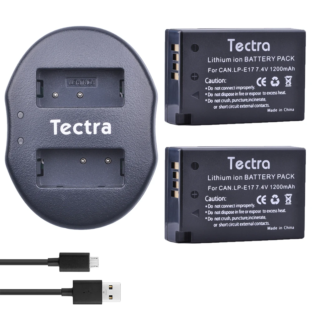 Tectra 2Pcs LP E17 + USB Dual Charger for Canon LP E17 EOS 200D 750D