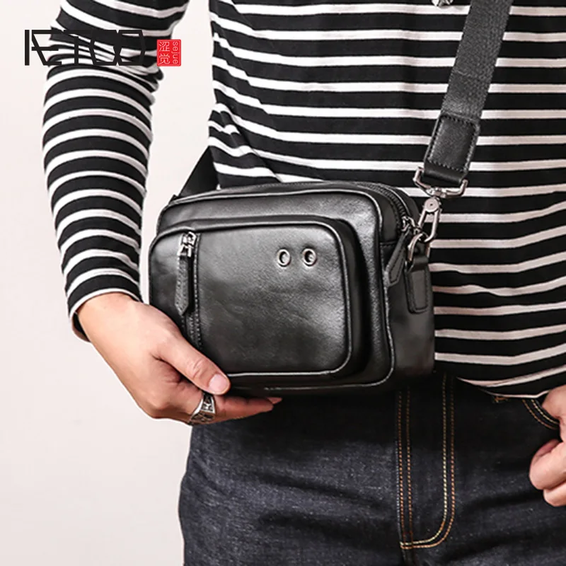 

AETOO Single shoulder bag, male leather new tide fashion horizontal male bag, head layer cowhide oblique cross small bag