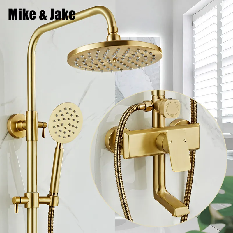 

Gold brush shower set bathroom wall gold brush shower mixer luxury bathroom brush gold wall shower mixer bathtub hot & cold tap
