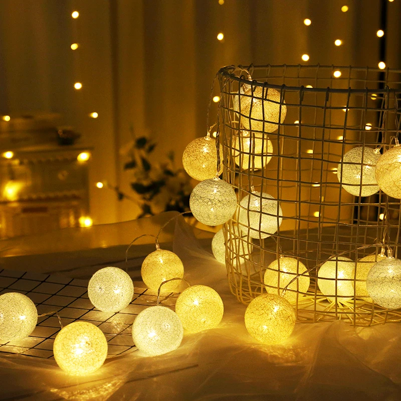 

AA Battery Operated Cotton Ball Garland LED String Lights Decoration For Party Christmas Fairy Lights Holiday Bedroom Decor