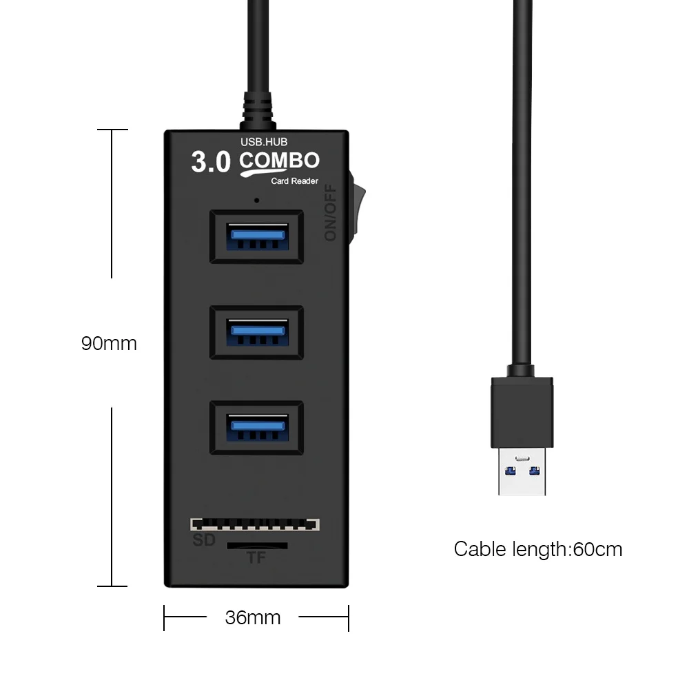 USB 3,0 концентратор кард-ридер 3 порта Высокоскоростной usb-хаб Мульти USB разветвитель вкл/выкл переключатель с SD/TF кард-ридер для MacBook ноутбука ПК