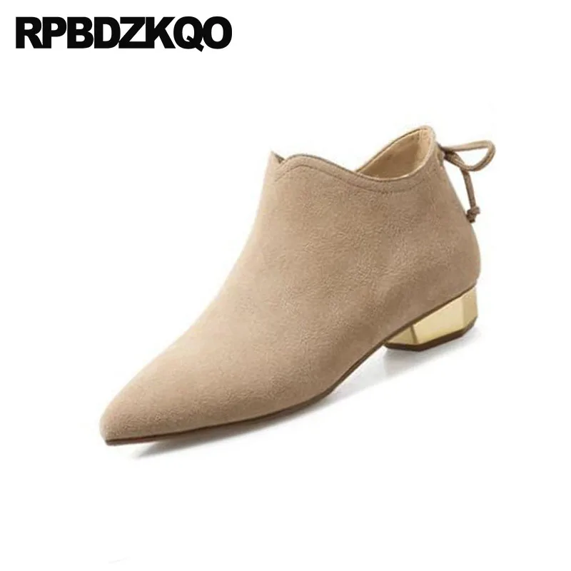 Bottines Hiver Chaussures 10 Bottes Suede Taille Camel Pointu De Automne Talon Véritable Fourrure noir Designer 2018 Cuir Grande Zipper Métal Femmes Bout Chunky En FOnP0UH