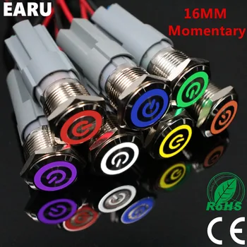 

16mm Press Metal Push Button Switch Waterproof Momentary Reset LED Light Illuminated Car Engine PC Power 3V 5V 6V 12V 24V 220V