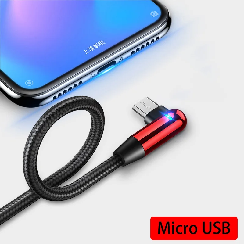 Cafele Lighting USB кабель для iPhone Micro type C 1,2 A 1,8 м двойной l-образный кабель для передачи данных для iPhone 6 7 8 X XS MAX XR игровой кабель - Цвет: Micro Red