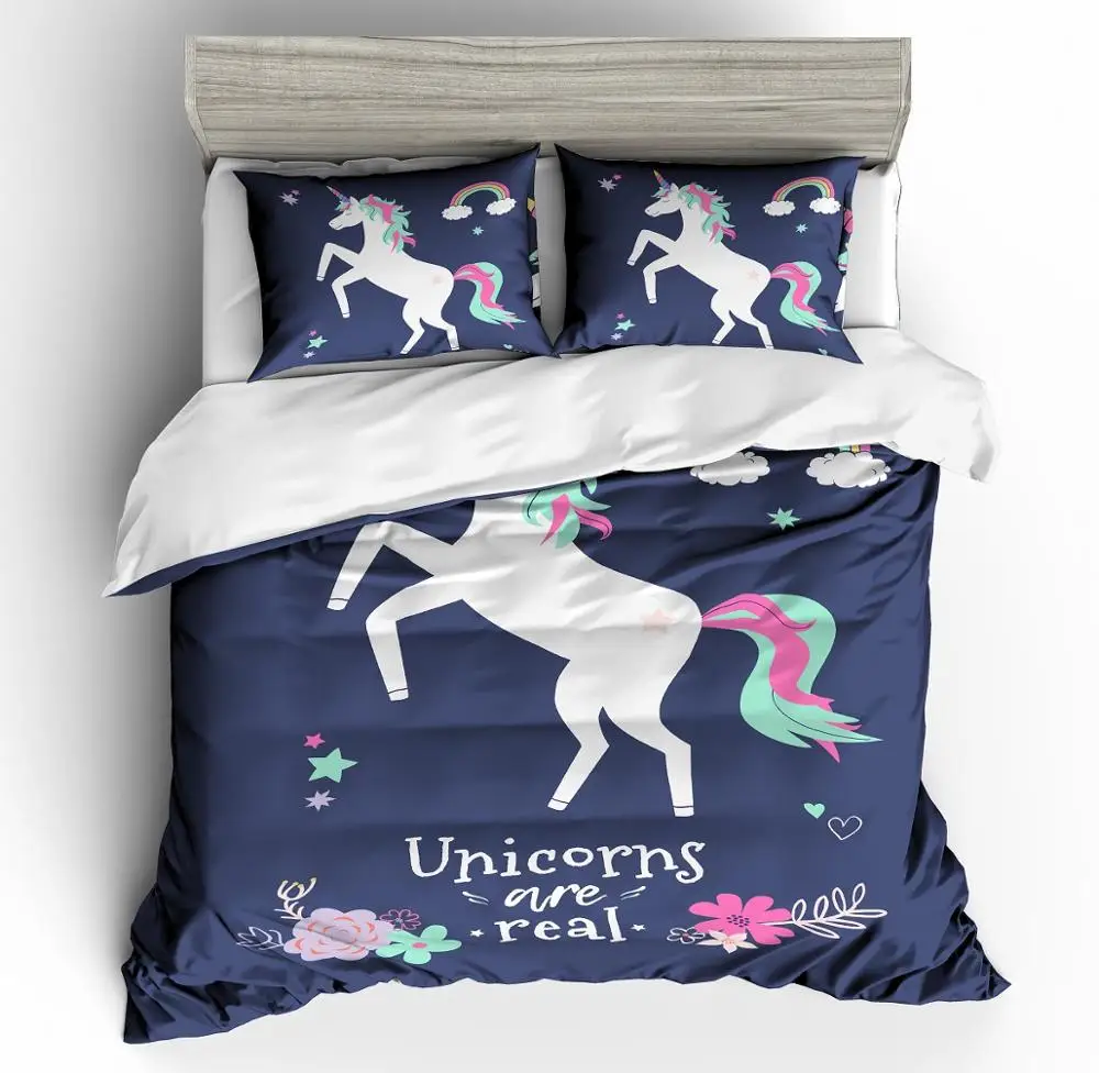 

3D Print Unicorn Bedding Sets Twin Full Queen King Microfiber Bed Linen Set 2/3pcs Kids Microfiber Duvet Cover Set Pillowcase