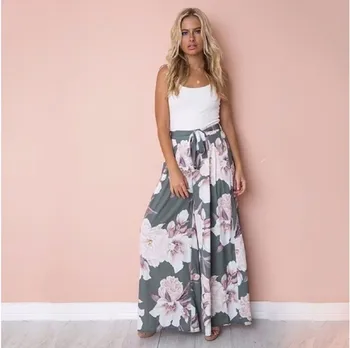 

2019 New Women's Long Print Casual Beach Holiday Wide Leg Pants Women