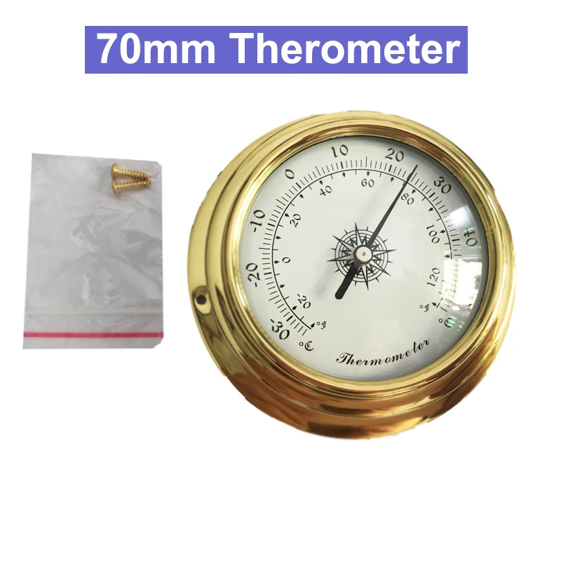 

Free Shipping 70mm Diameter Copper plating Shell Household Aneroid Thermometer Barometer