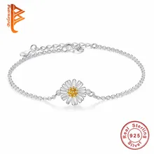 Модный 925 пробы серебряный браслет с цепочкой маргариткой для женщин, эмалированный цветок, браслеты, вечерние подарочные браслеты