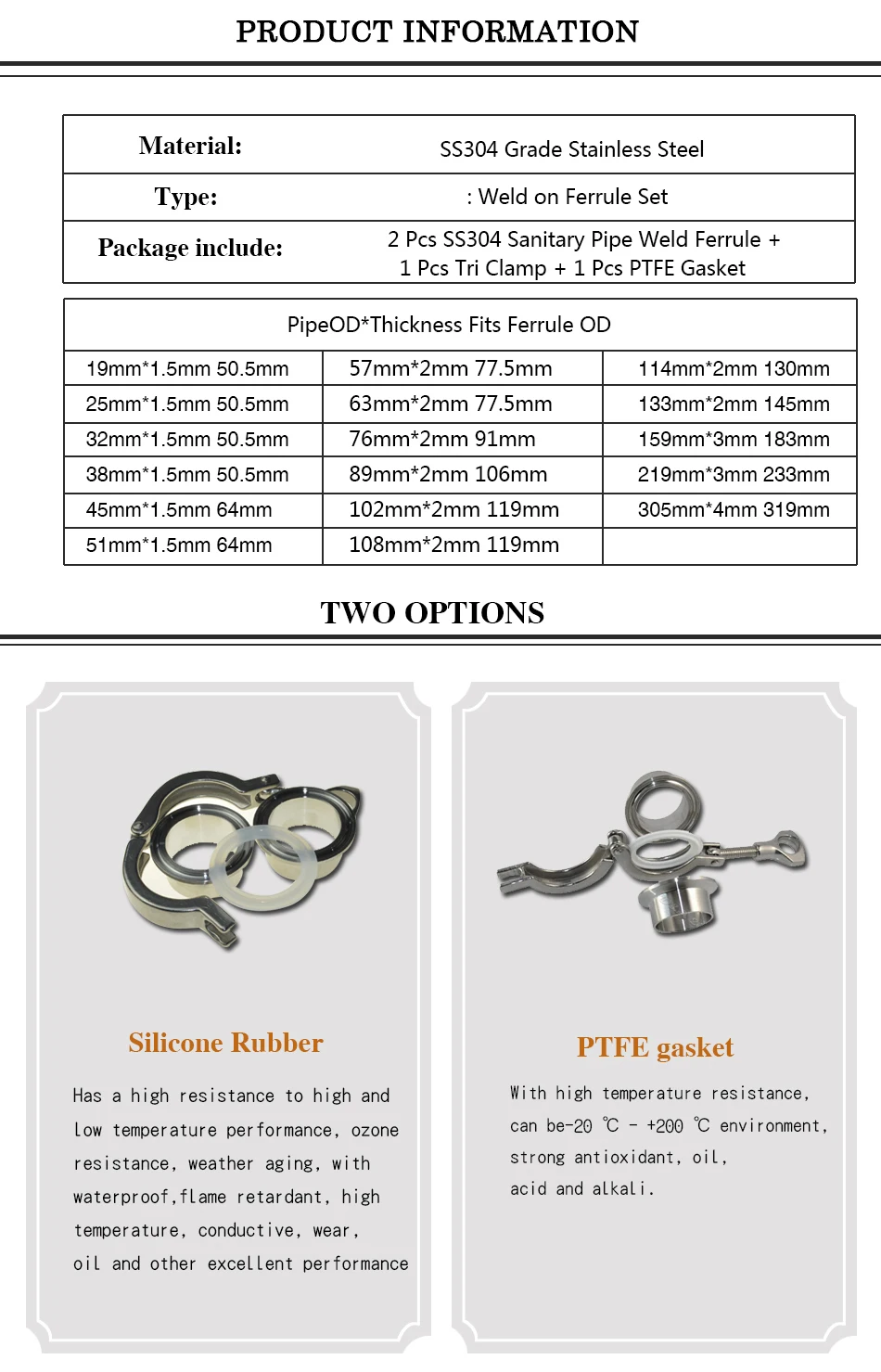 Solda Virola, Tri Clamp PTFE ou Junta