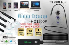 XINFICAM Wifi endoscope camera 8mm 1200P HD for Android iOS iphone Wire pipe Snake Camera car inspection camera Semi-rigid cable