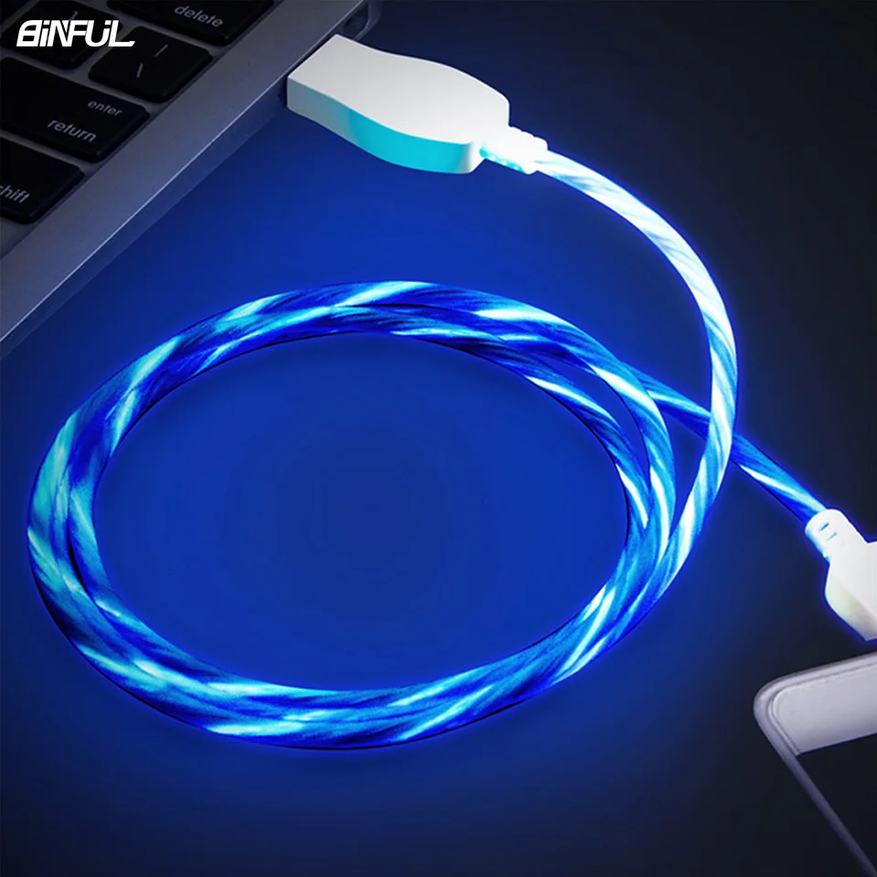 

Mobile Phone USB Cable Visible LED Flow Light Micro USB Type C Charging Data Sync Cable Universal Phone Flowing Glow Cables 1M