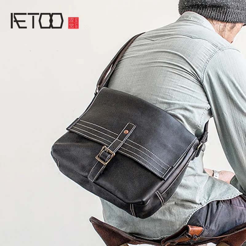 

AETOO Head Cow purse shoulder bag men's leather crossbody bag pure cowhide postman bag