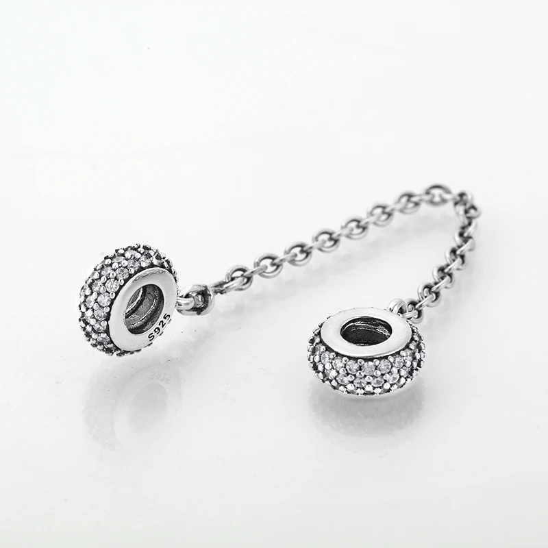 Günstig 2018 mode 925 Sterling Silber DIY runde klar CZ feine Sicherheit Kette Perlen Fit Original Pandora Charms Armband Schmuck machen