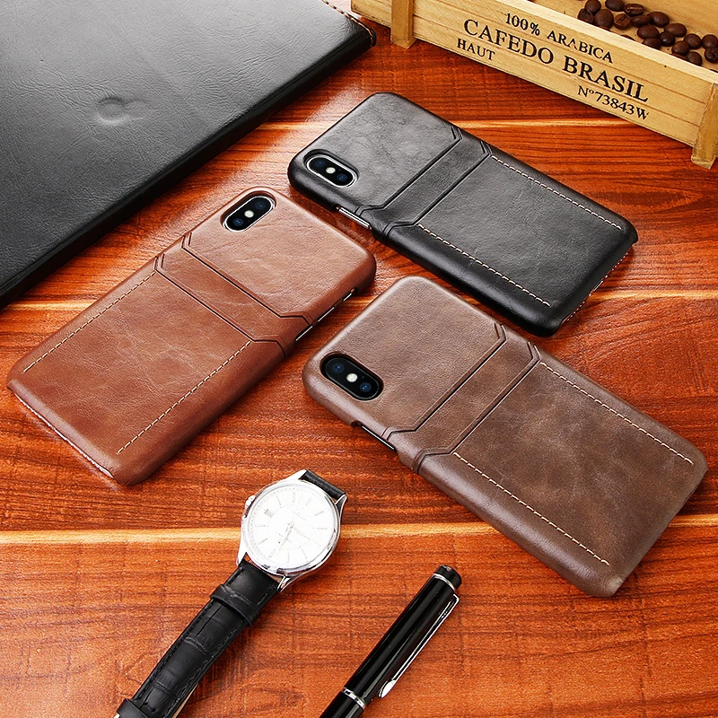 

Simple business wallet card Leather phone case for iphone XS MAX cover for iphone X XR 6 6S 7 8 plus 7plus back hard cover man