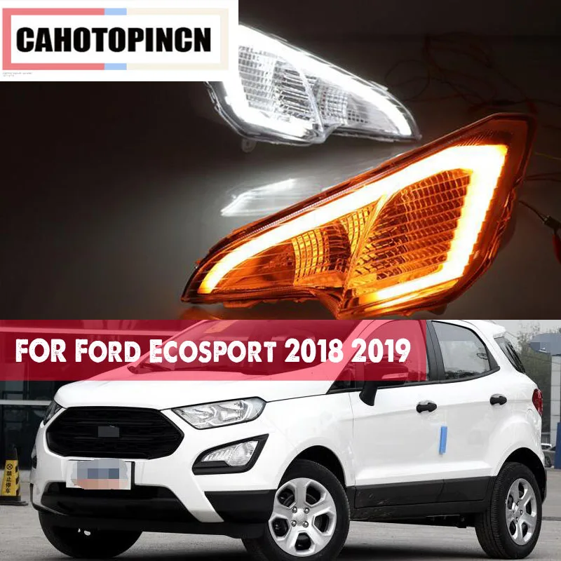 

For Ford Ecosport 2018 2019 12V Waterproof ABS LED Car DRL Daytime Running Light Fog lamp with Yellow Turn Signal style relay