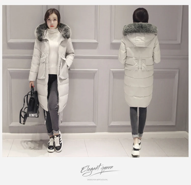Женский пуховик размера плюс 7XL, плотное женское теплое пальто casaco, Женское пальто с большим меховым воротником и капюшоном, белое пуховое пальто ST216
