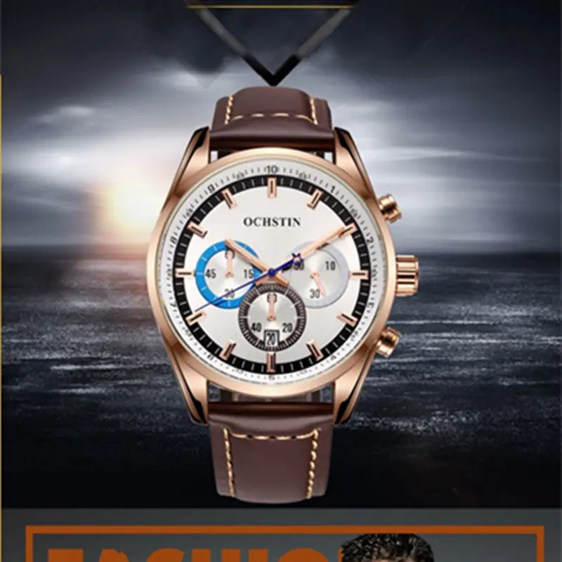

2017 Top Luxury Brand OCHSTIN Men Sports Watches Men's Quartz Date Clock Man Leather Military Wrist Watch Male Relogio Masculino
