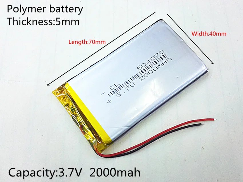 Полимерная батарея 2000 mah 3,7 V 504070 умный дом MP3 колонки литий-ионная батарея для dvr, gps, mp3, mp4, сотового телефона, динамика