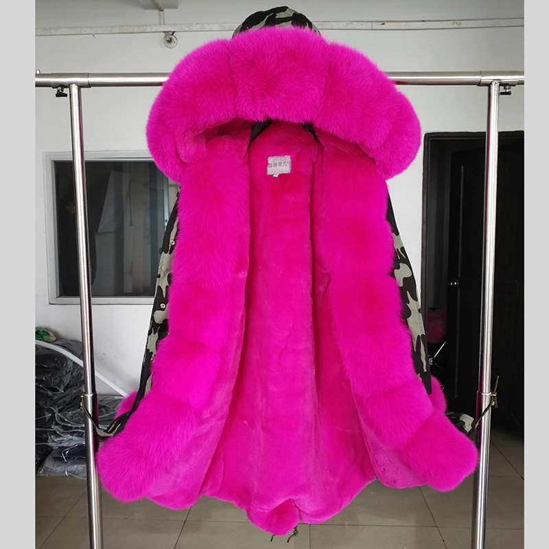 2018 Fashion Genuine Fur Winter Parka 100% Real fur Parka Long Coat Female Trend Fox Fur Collar Parka women WT112
