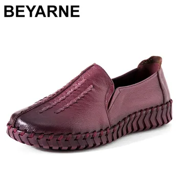 

BEYARNE Retro Fashion Genuine Leather Soft Bottom Women Shoes & Flats Handmade Flowers Women Loafers Comfortable Casual Flat