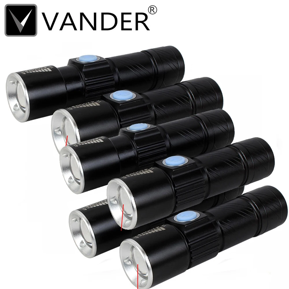 6PcsLot 500M 3000LM Q5 LED Waterproof Super Bright Tactical Rechargeable USB Flashlight Torch Zoom Adjustable free shipping (1)