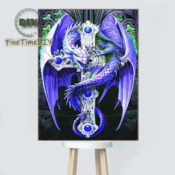 FineTime 5D DIY полный алмазов картина животных горный хрусталь Картина Дракон вышивка распродажа домашний Декор подарок