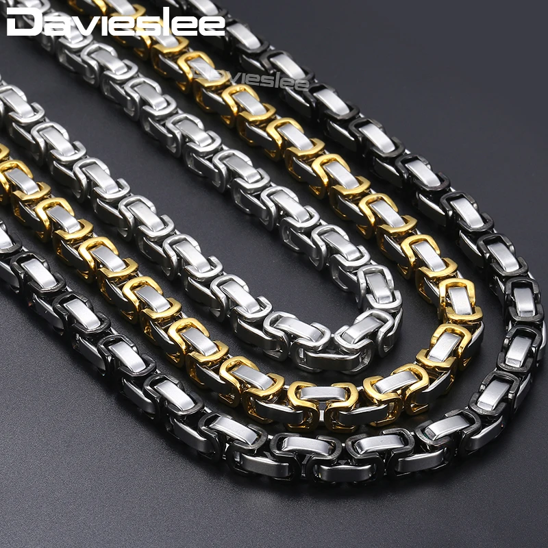 Davieslee Byzantine Box Chain Mens Necklaces Black Silver Gold