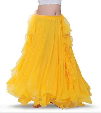 11 цветов, профессиональный шифоновый женский костюм для танца живота, 2 слоя, юбка с разрезом, Новое поступление, юбка для танца живота, платье - Цвет: Цвет: желтый