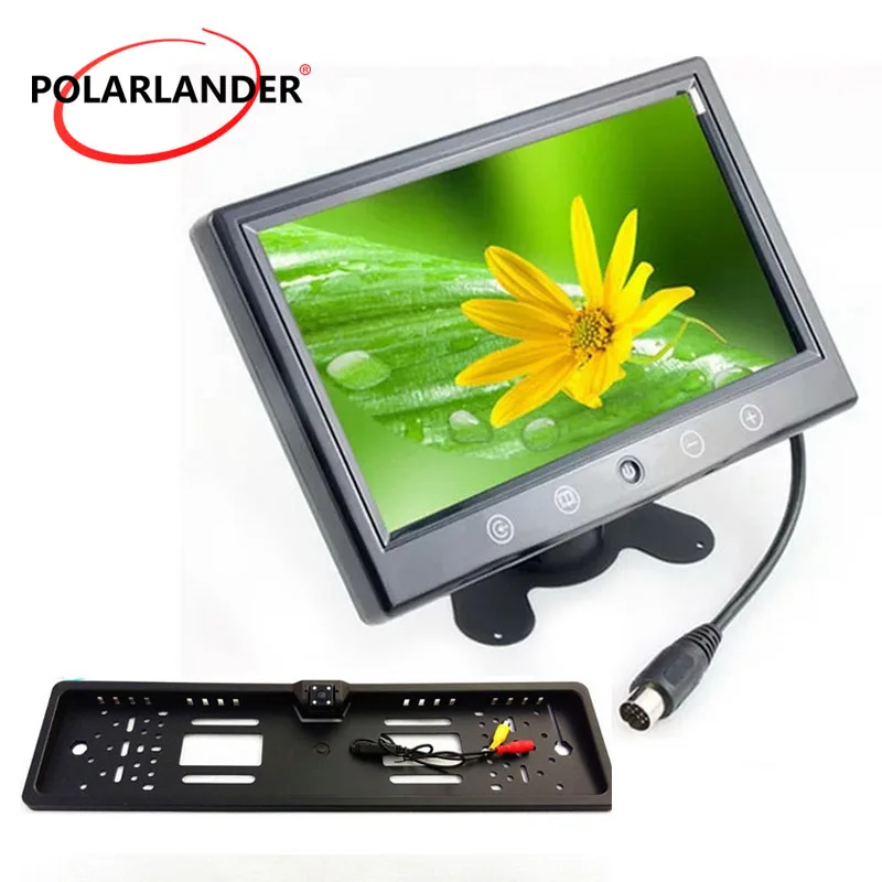 

9"TFT Car Monitor Reversing Camera European License Plate HD Desktop 16 LED Parking Monitor Wireless Transmitter Silver/Black