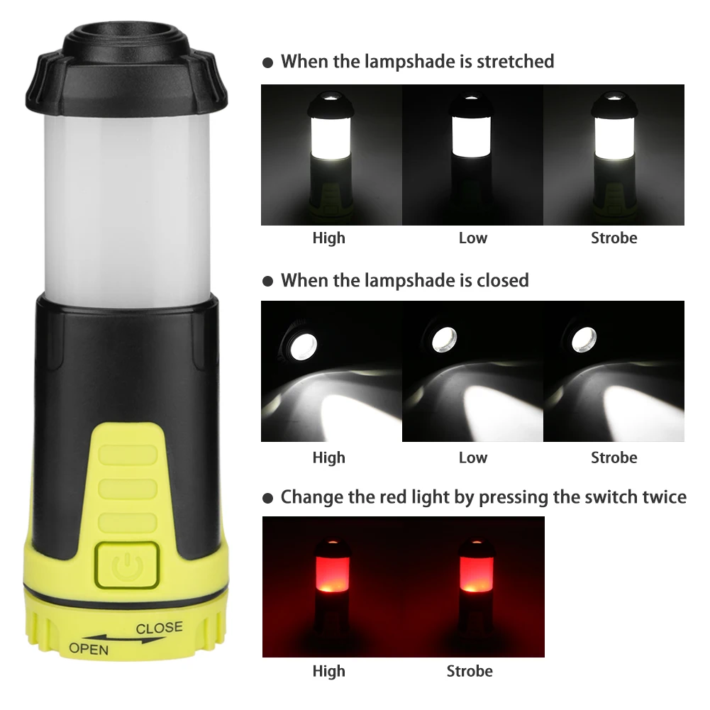 Портативный складной фонарь, светильник на батарейках, выдвижной походный светильник, 5 режимов, светильник ing, наружная палатка, лампа с крюком